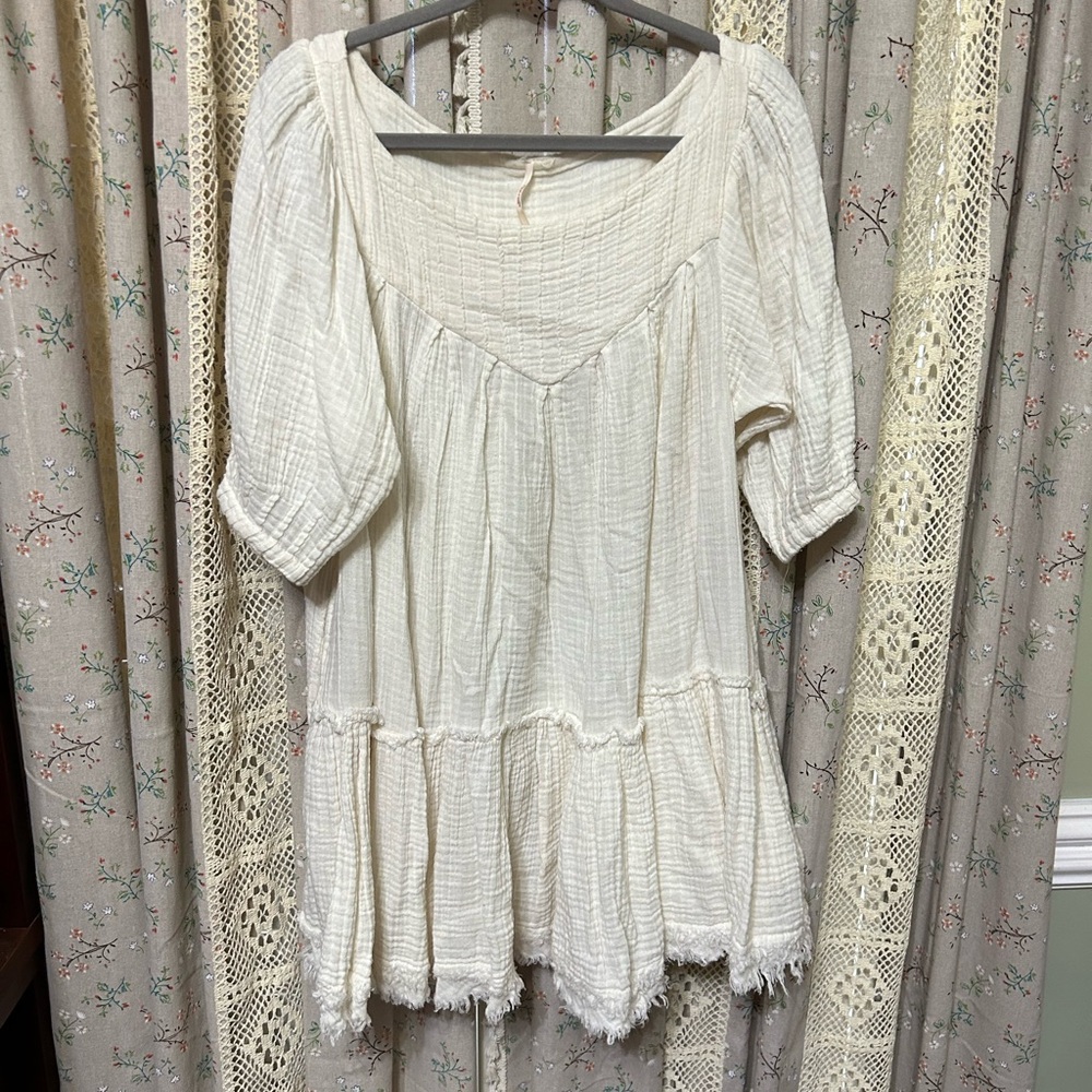 Free People Cream‎ Gauze Babydoll Tunic Dress XS Oversized Boho Cottagecore